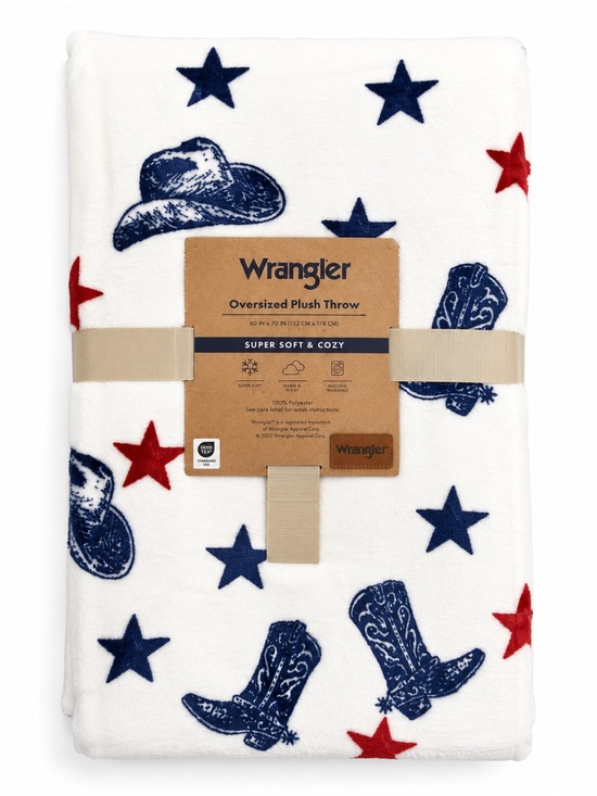 Wrangler Other - Wrangler White Plush Throw with Navy Cowboy Motif